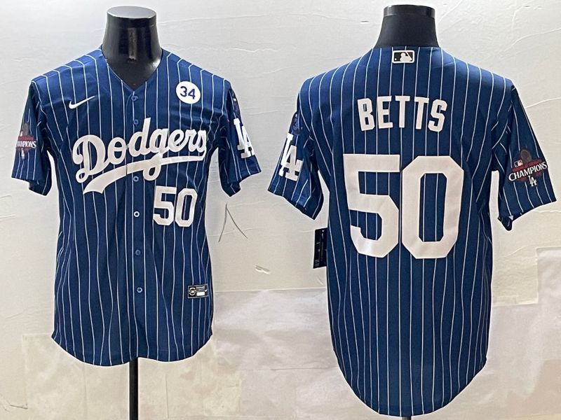 Men Los Angeles Dodgers #50 Betts Blue Stripe Game Nike 2025 MLB Jersey style 4->los angeles dodgers->MLB Jersey